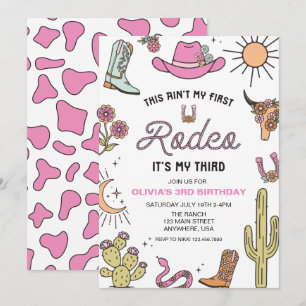 Dritter Rodeo Pink Western 3. Geburtstag Einladung
