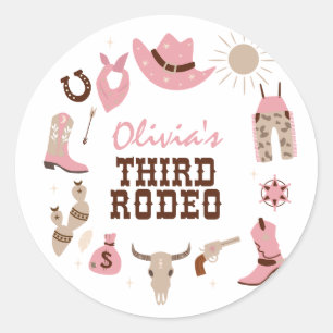 Dritter Rodeo Pink Western Cowboy 3. Geburtstag Runder Aufkleber