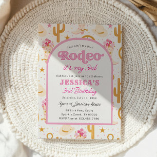Dritter Rodeo Wild West Cowgirl Pink 3. Geburtstag Einladung