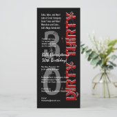 DRITTES 30. Geburtstag Party Schwarzer Roter Tal Einladung (Stehend Vorderseite)