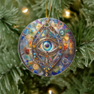 Drittes Auge auf Bleiglas und Bronze Keramik Ornament
