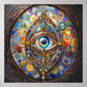 Drittes Auge auf Bleiglas und Bronze Poster
