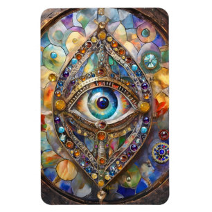 Drittes Auge auf Buntglas und Bronze Magnet