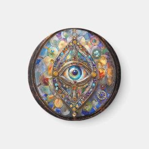 Drittes Auge auf Buntglas und Bronze Magnet