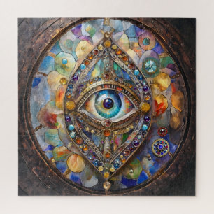 Drittes Auge auf Buntglas und Bronze Puzzle