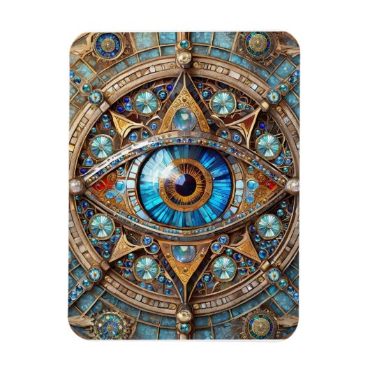 Drittes Auge - Türkisblau Gold Mandala Magnet (Vertikal)