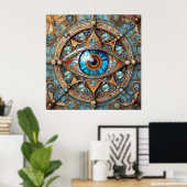 Drittes Auge - Türkisblau Gold Mandala Poster (Heimbüro)