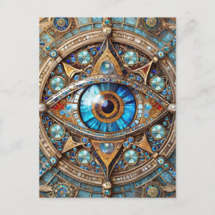 Drittes Auge - Türkisblau Gold Mandala Postkarte
