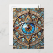Drittes Auge - Türkisblau Gold Mandala Postkarte (Vorne/Hinten)