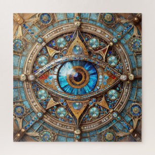 Drittes Auge - Türkisblau Gold Mandala Puzzle