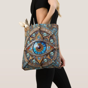 Drittes Auge - Türkisblau Gold Mandala Tasche