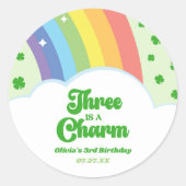 Drittes Geburtstags-Party: Charm Rainbow Runder Aufkleber (Vorderseite)