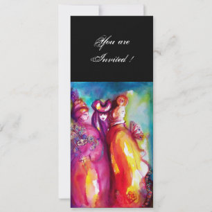 DRITTES MASKEN- Maskenball, Gold Rot Gelb Blau Einladung