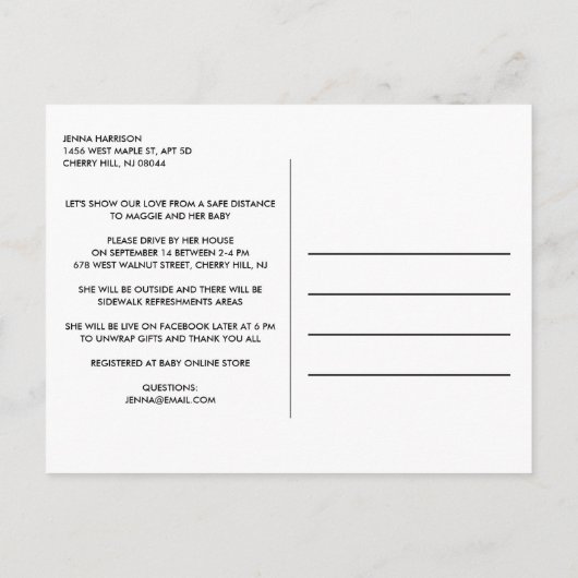 Drive by Animal Safari Niedlich Pink Baby Girl Dus Einladungspostkarte (Rückseite)