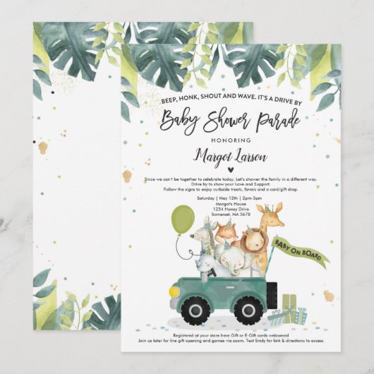Drive by Baby Dusche Einladung Safari Baby Dusche (Vorne/Hinten)