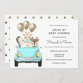 Drive by Baby Dusche Parade Blue Car Einladung (Vorne/Hinten)