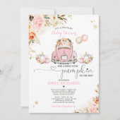 Drive by Baby Dusche Pink Gold Floral Pumpkin Einladung (Vorderseite)