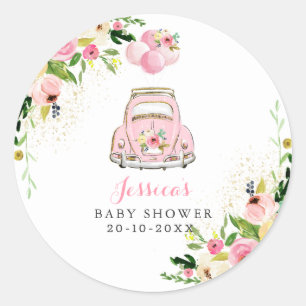 Drive by Baby Dusche Rosa Floral Gefallen Tag Aufk Runder Aufkleber