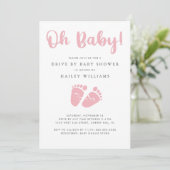 Drive by Baby Girl Dusche | Oh Baby Feet Pink Einladung (Stehend Vorderseite)