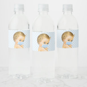 Drive-By-Baby-Party Baby Junge mit Maske Wasserflaschenetikett
