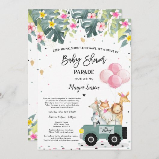 Drive by Baby Shower Einladung Safari Baby Dusche (Vorne/Hinten)