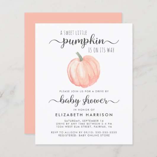 Drive by Baby Shower Orange Pumpkin Einladung (Vorne/Hinten)