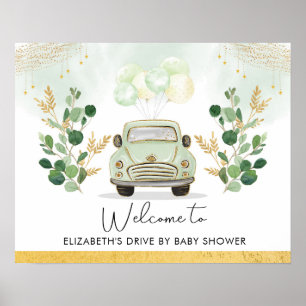 Drive by Baby Shower Parade Grüne Gold Willkommen Poster