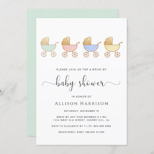 Drive By Baby Shower Retro Carriages Parade Einladung