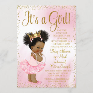 Drive By Baby Shower Rosa Gold Afro Prinzessin Tut Einladung