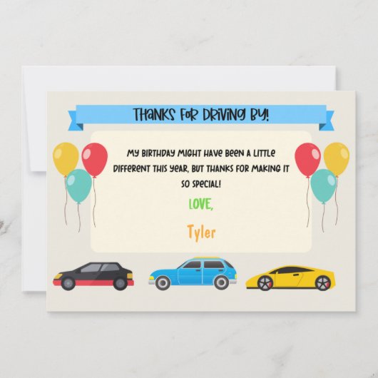 Drive by Birthday Danke Karte (Vorderseite)