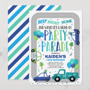 Drive by Birthday Parade Einladung Blue Parade