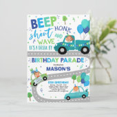 Drive by Birthday Parade Einladung Blue Parade (Stehend Vorderseite)