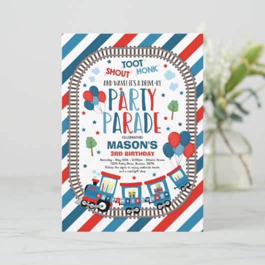 Drive By Birthday Parade Einladung Choo Zug (Stehend Vorderseite)