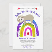 Drive By Birthday Sloth Kawaii Boho Rainbow Modern Einladung (Vorderseite)