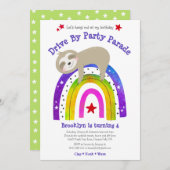 Drive By Birthday Sloth Kawaii Boho Rainbow Modern Einladung (Vorne/Hinten)