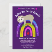 Drive By Birthday Sloth Modern Kawaii Boho Rainbow Einladung (Vorderseite)