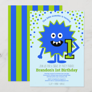 Drive By Blue Niedlich Little Monster Boy 1. Gebur Einladung