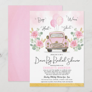 Drive-By-Brautjungfernpink Floral Vintage-Auto Einladung