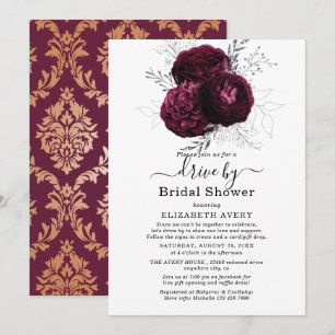 Drive By Brautparty Burgundy Floral Wedding Einladung