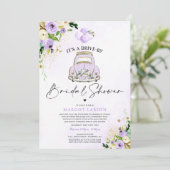 Drive by Bridal Dusche Einladung Lila Blumen (Stehend Vorderseite)