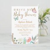 Drive by Butterfly Gold Baby Dusche Einladung (Stehend Vorderseite)