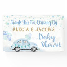 Drive by Car Boy Baby Dusche Danke Blue Gold