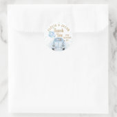 Drive by Car Boy Baby Dusche Danke Blue Gold Runder Aufkleber (Tasche)