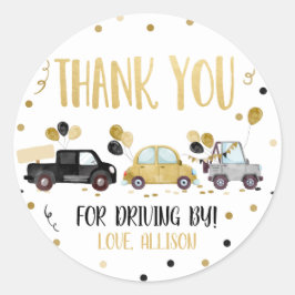 Drive by Dankeschön Car Gold Girl Parade Party Runder Aufkleber