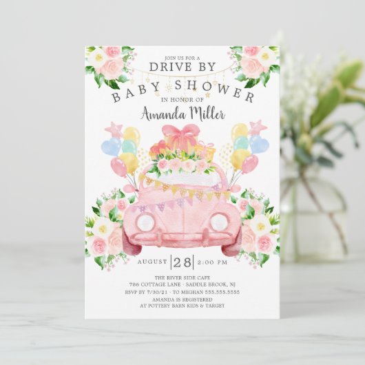 Drive by Girls Kinderdusche Einladung (Stehend Vorderseite)