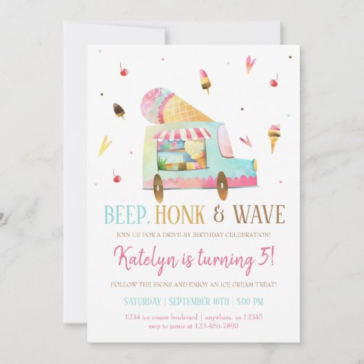 Drive by Ice Cream Geburtstag Einladung (Vorderseite)