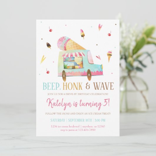 Drive by Ice Cream Geburtstag Einladung (Stehend Vorderseite)