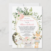 Drive-by-Mädchen Babydusche rosa niedliche Tiere Einladung (Vorderseite)