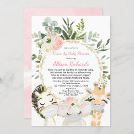 Drive-by-Mädchen Babydusche rosa niedliche Tiere Einladung