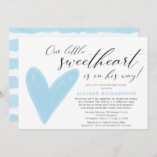 Drive-by-Moderne Valentine blauer Junge Einladung (Vorne/Hinten)